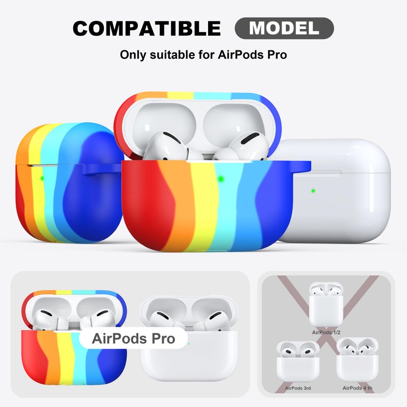 R-fun for AirPods Pro 2nd/1st Generation Case with Cleaner Kit,Soft Silicone Protective Case Cover for Apple AirPod Pro 2/1 for Women Men,AirPods Pro Case Accessories with Keychain,Rainbow - Image 4